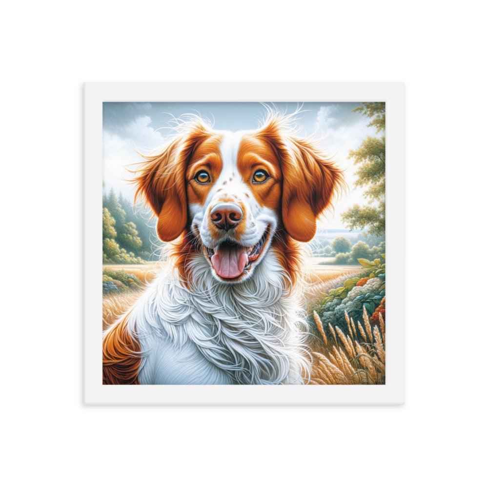 Brittany Dog Energetic Outdoor Pose in Vibrant Colors Framed Poster - Oh Posters