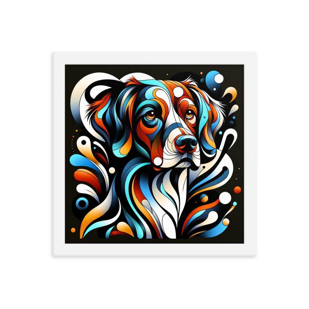 Brittany Dog Modern Abstract Art with Bold Colors and Dynamic Shapes Framed Poster - Oh Posters