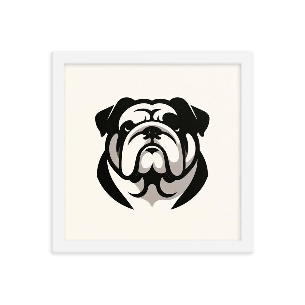 English Bulldog Minimalist Art with Clean Lines and Monochrome Palette Framed Poster - Oh Posters