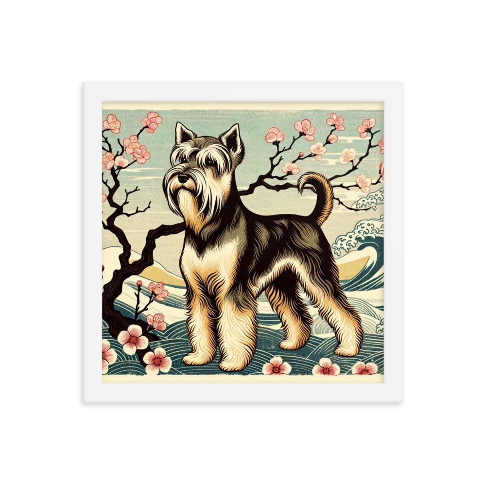 Cesky Terrier in Japanese Ukiyo-e Style with Traditional Scenery and Textures Framed Poster - Oh Posters