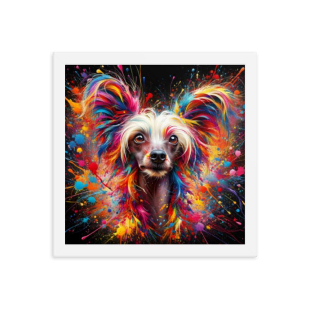 Chinese Crested Dog Colorful Splatter Art and Dynamic Texture Framed Poster - Oh Posters