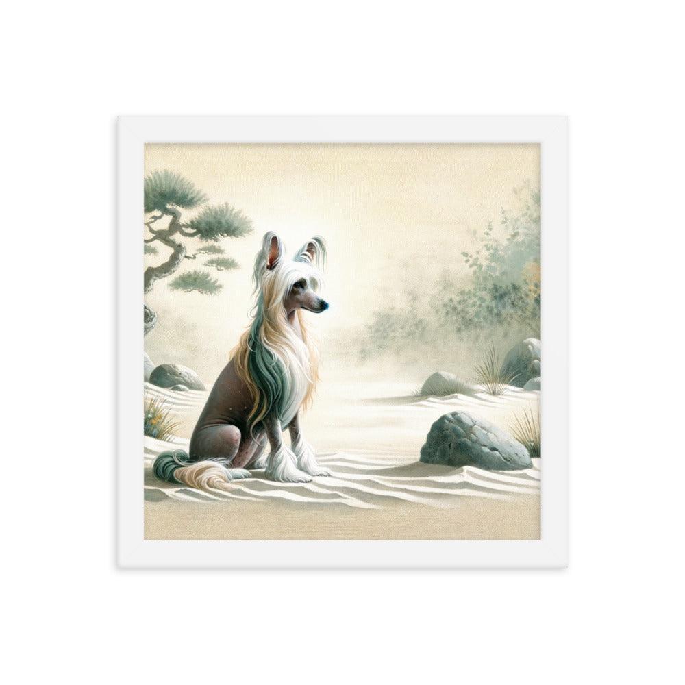 Chinese Crested Dog in Zen Garden Art with Soft Colors Framed Poster - Oh Posters