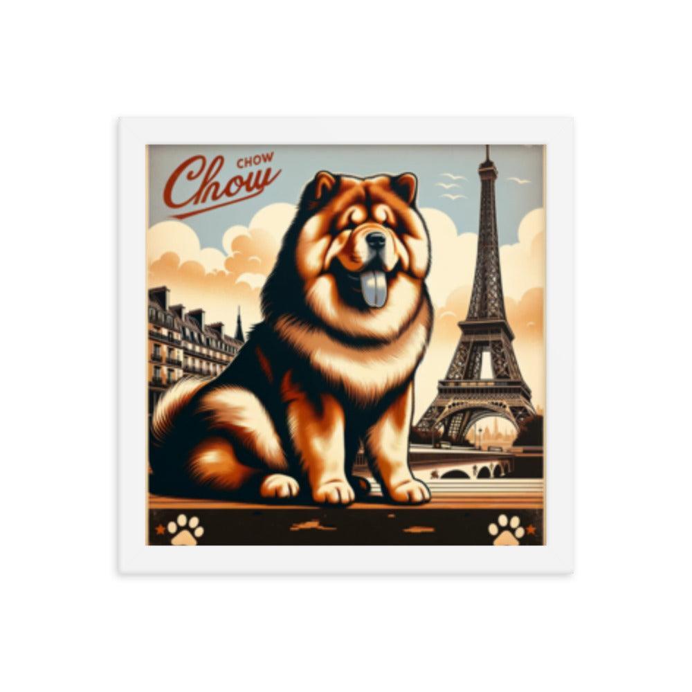 Chow Chow Vintage Travel Art with Retro Eiffel Tower Framed Poster - Oh Posters