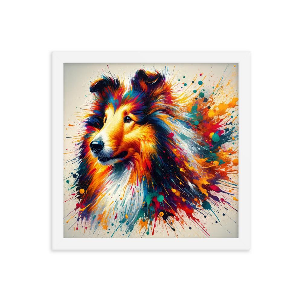 Rough Collie Dog Splatter Art Explosive Colors Framed Poster - Oh Posters