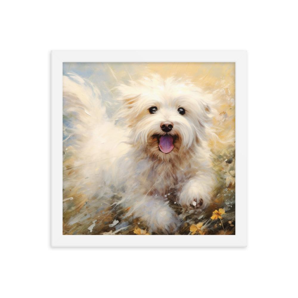 Coton De Tulear Autumn Bliss Flurry of Leaves and Light Framed Poster - Oh Posters