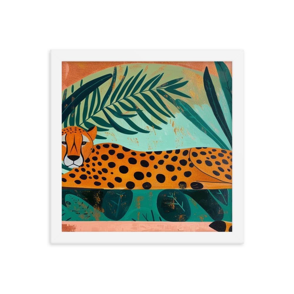 Cheetah Repose in Lush Greenery Artwork Framed Poster - Oh Posters