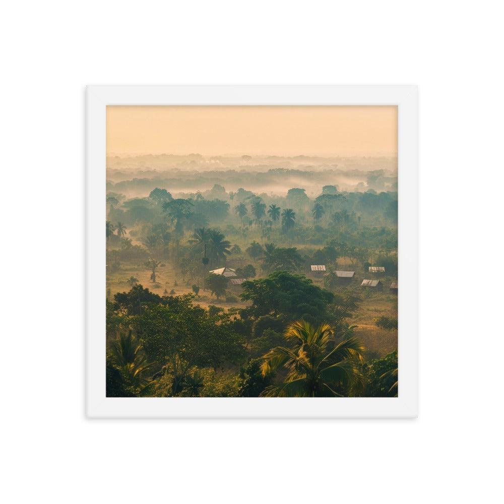 Early Morning Fog Over Benin Village Digital Art Framed Poster - Oh Posters