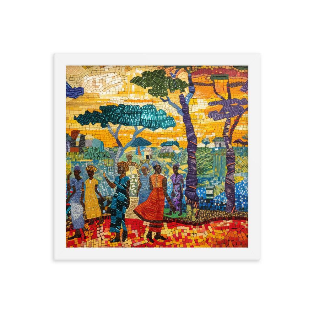 Chad Mosaic Artwork of Rural Community Scene Framed Poster - Oh Posters