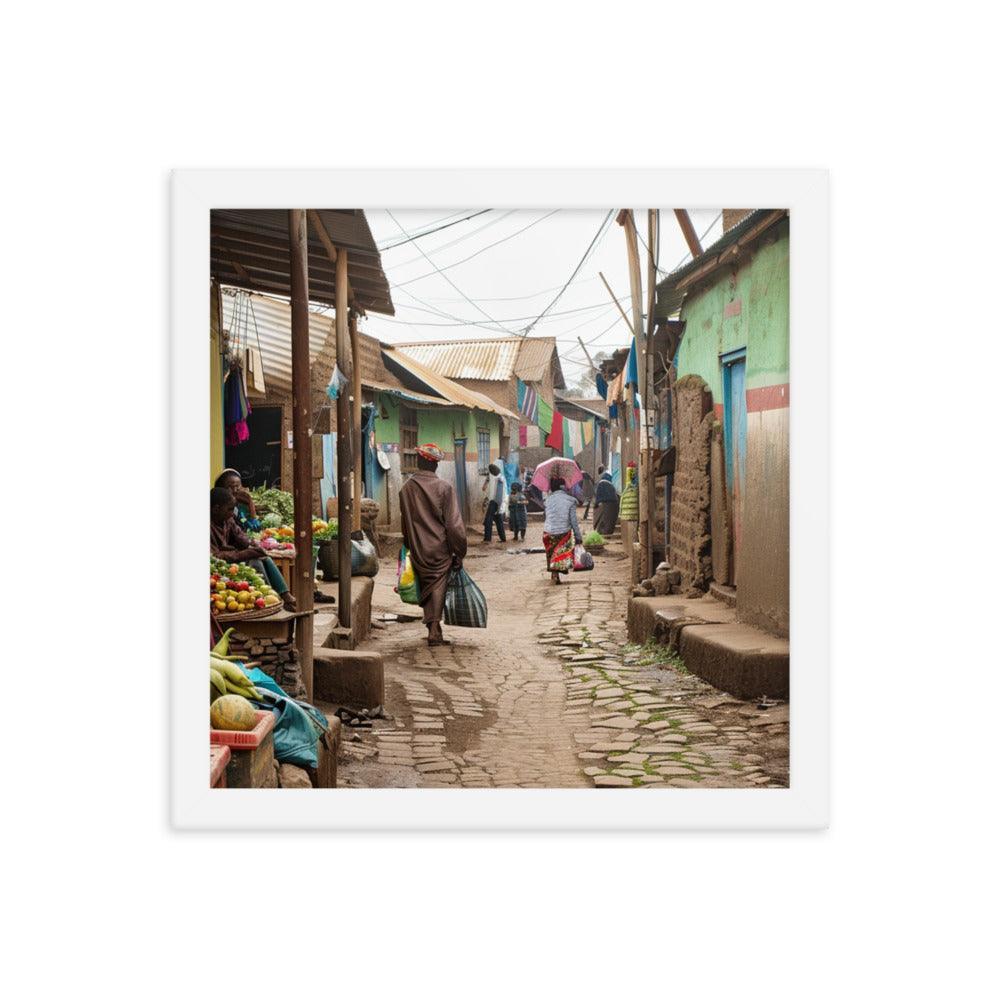 Ethiopia Vibrant Market Street with Fresh Produce Framed Poster - Oh Posters