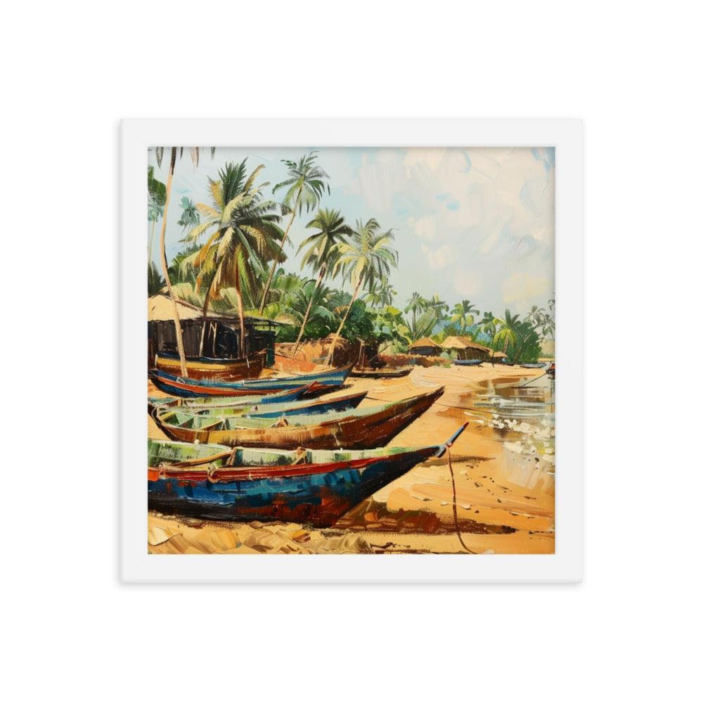 Gambia Coastal Village Palm Trees Painting Framed Poster - Oh Posters