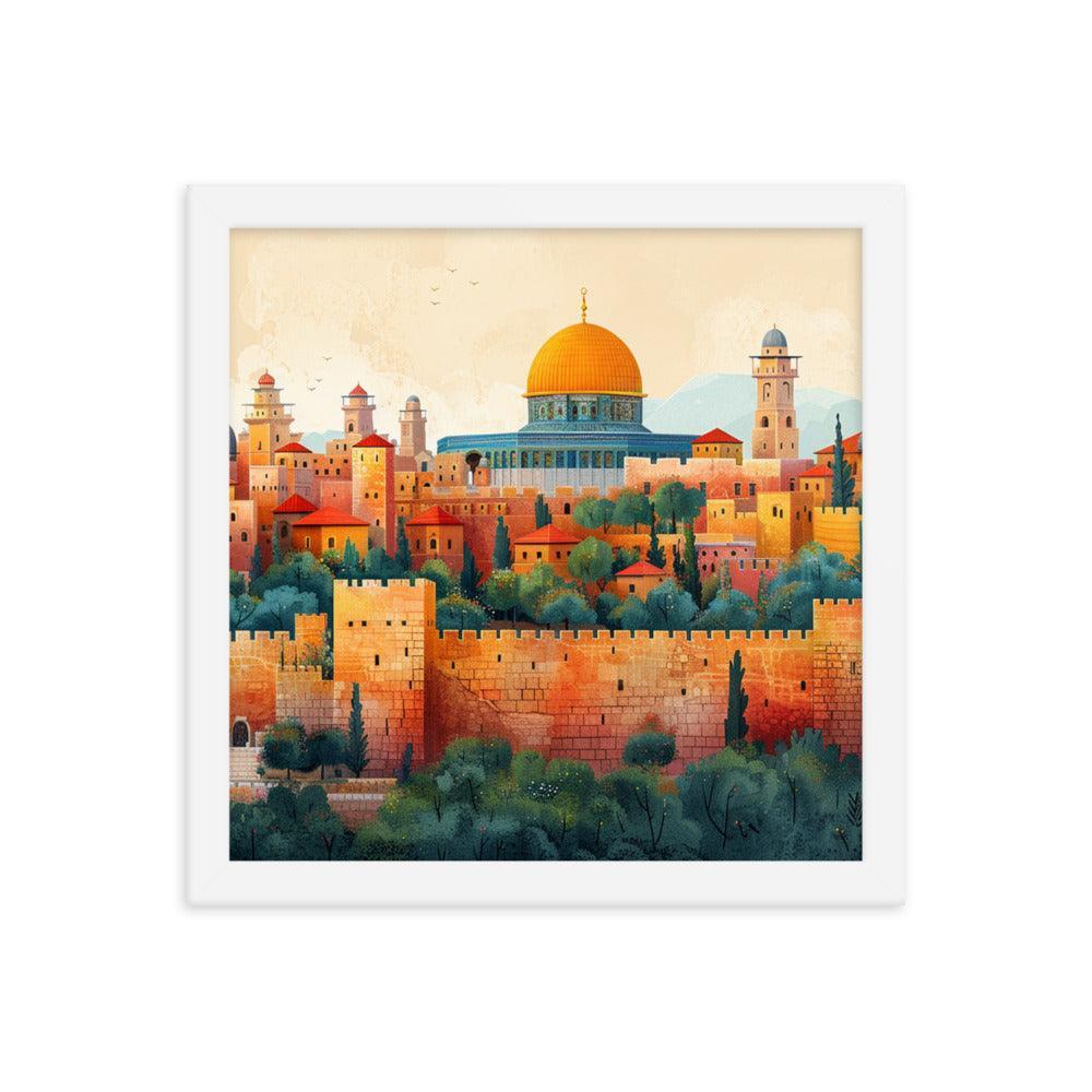 Israel Jerusalem Old City Illustration Framed Poster - Oh Posters