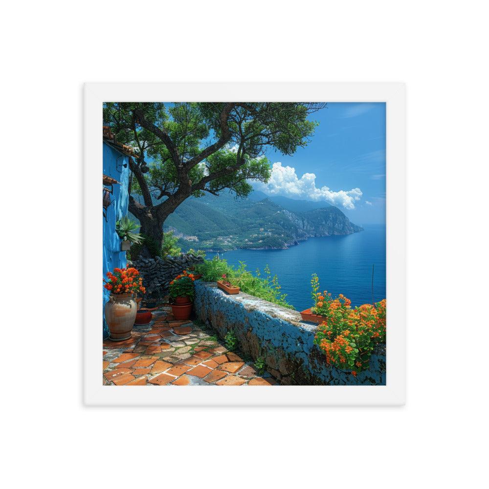 Italy Amalfi Coast Vibrant Seaside Villa Framed Poster - Oh Posters