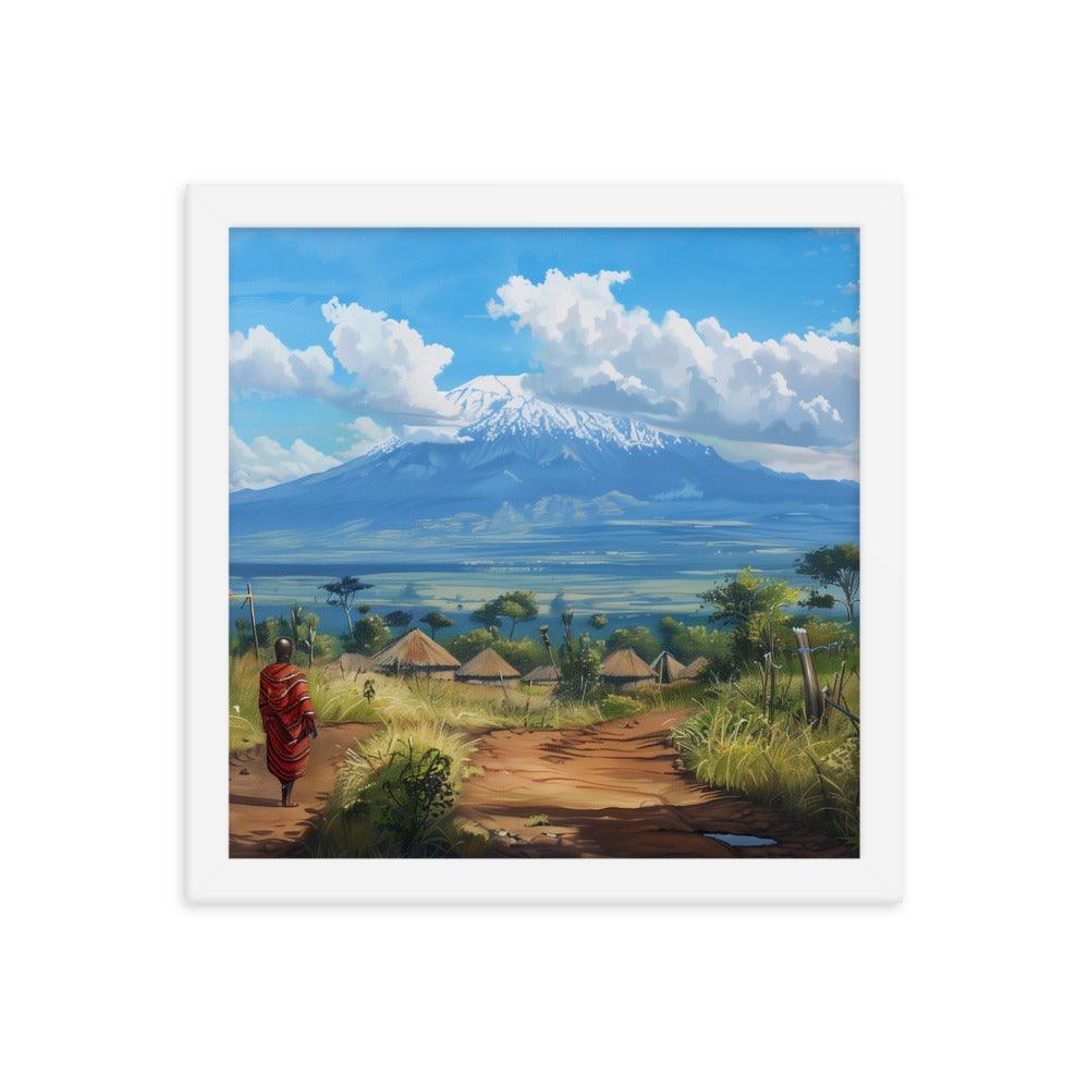 Kenya Maasai Village Kilimanjaro View Framed Poster - Oh Posters