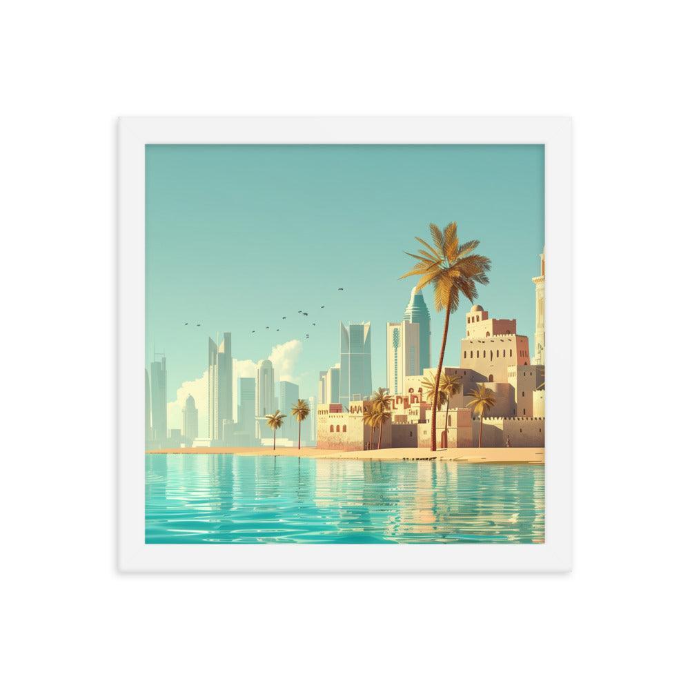 Qatar Traditional and Modern Architecture Seaside Framed Poster - Oh Posters