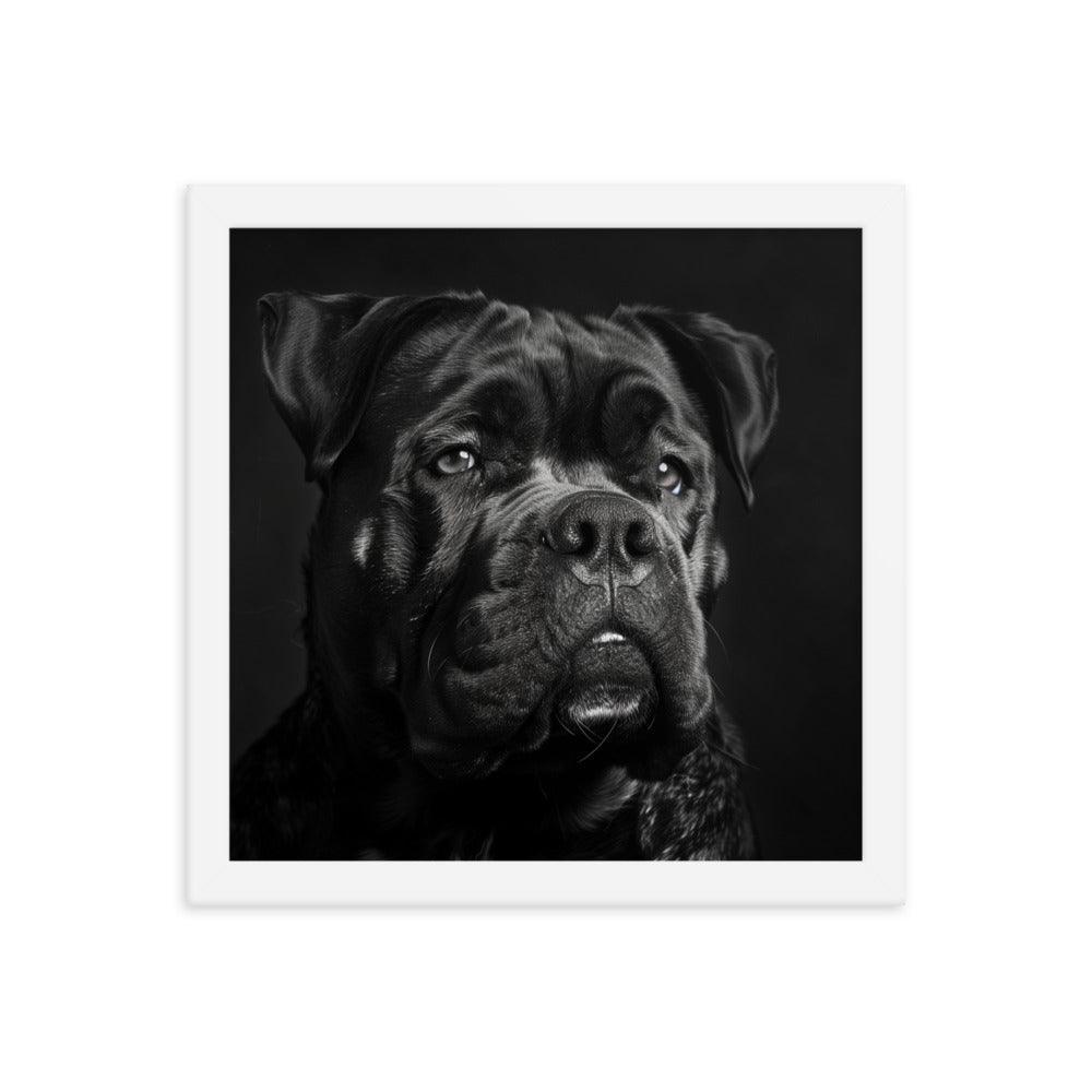 Cane Corso Black and White Close-Up Portrait Framed Poster - Oh Posters