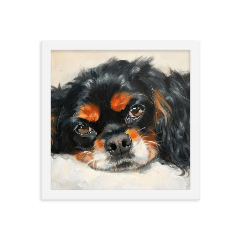 English Toy Spaniel Black and Tan Relaxed Portrait Framed Poster - Oh Posters