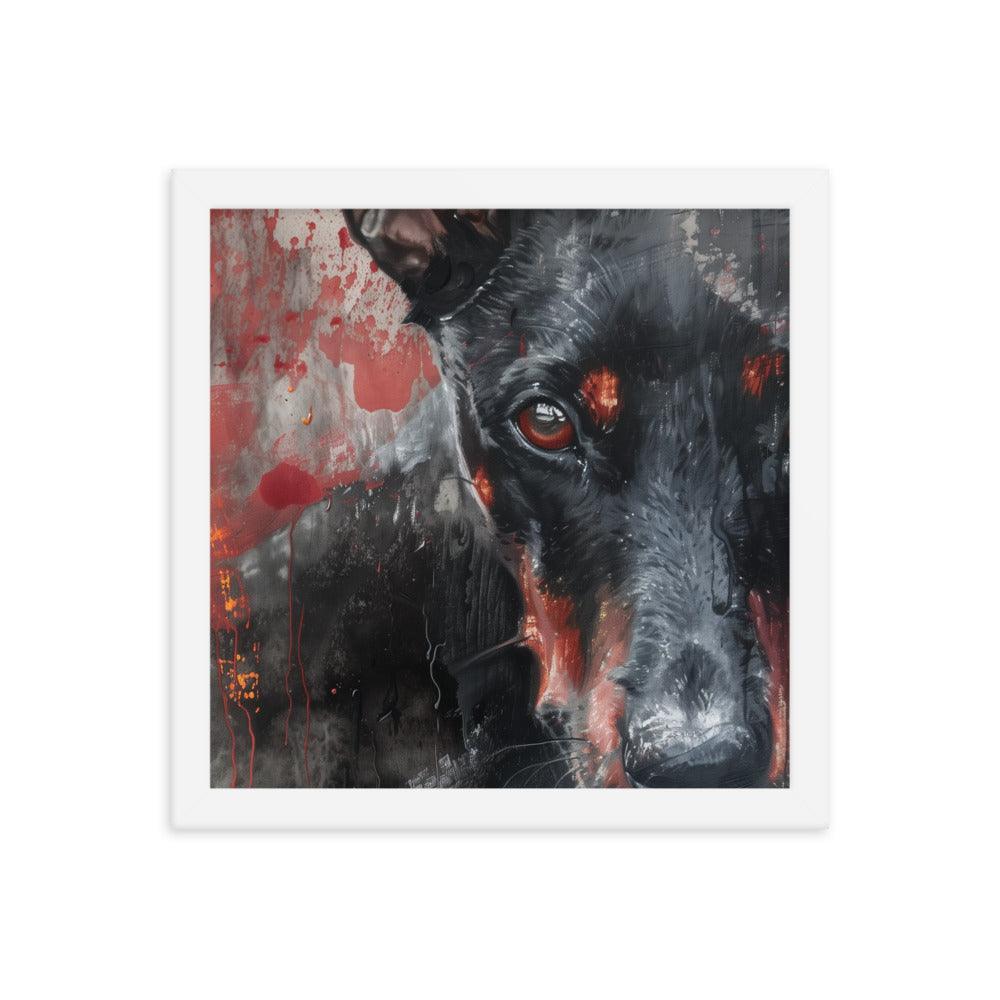 German Pinscher Abstract Red and Black Painting Framed Poster - Oh Posters