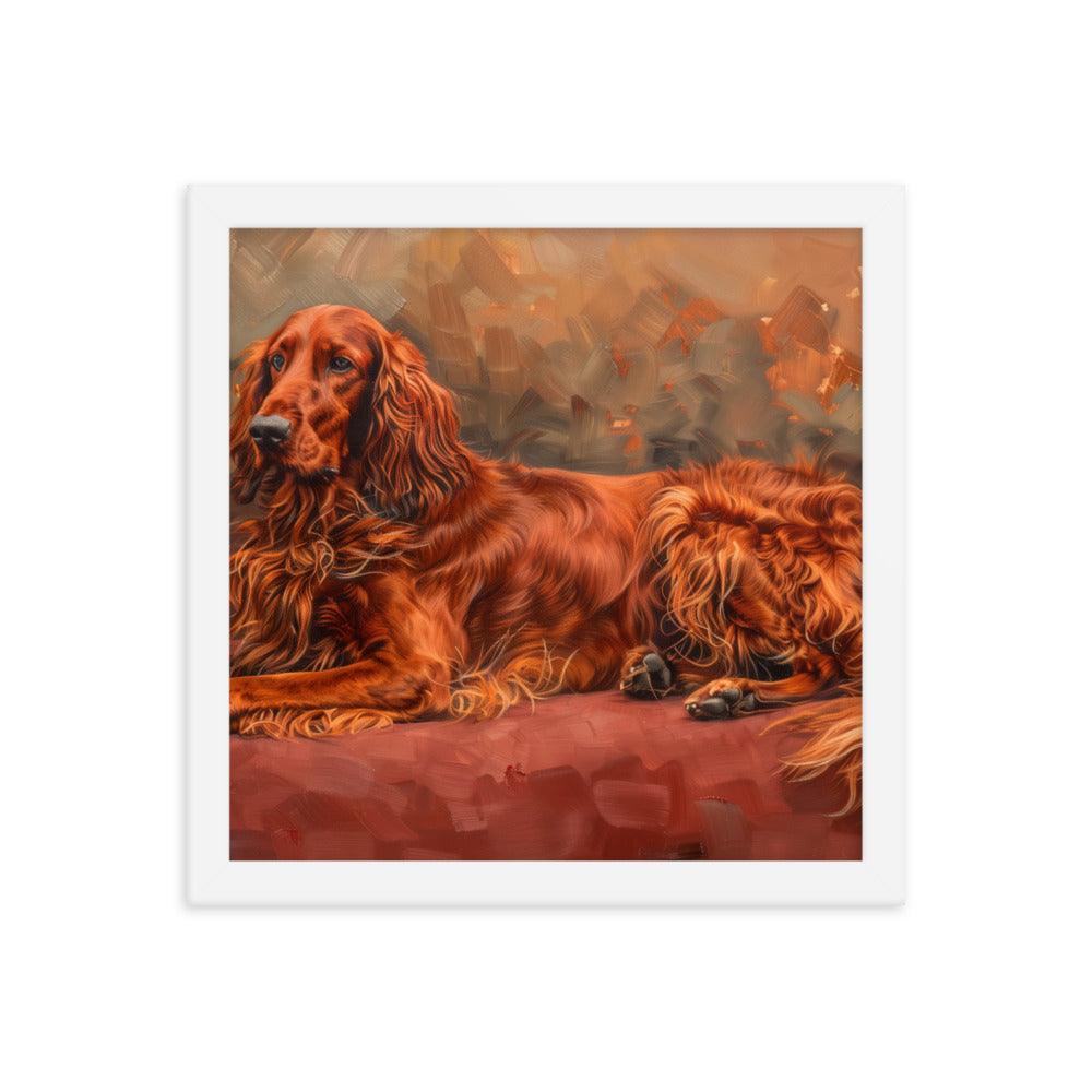 Irish Setter Relaxing on Red Couch Painting Framed Poster - Oh Posters