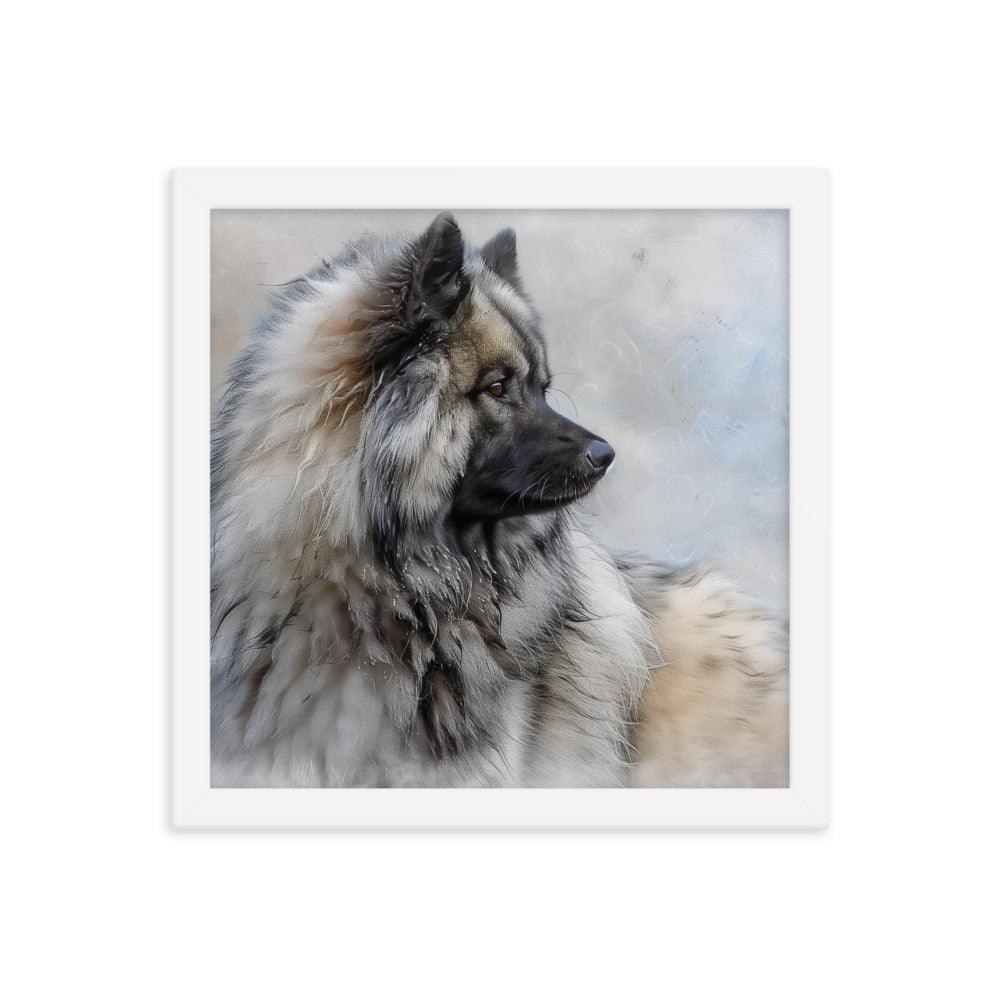 Keeshond Side Profile Winter Painting Framed Poster - Oh Posters