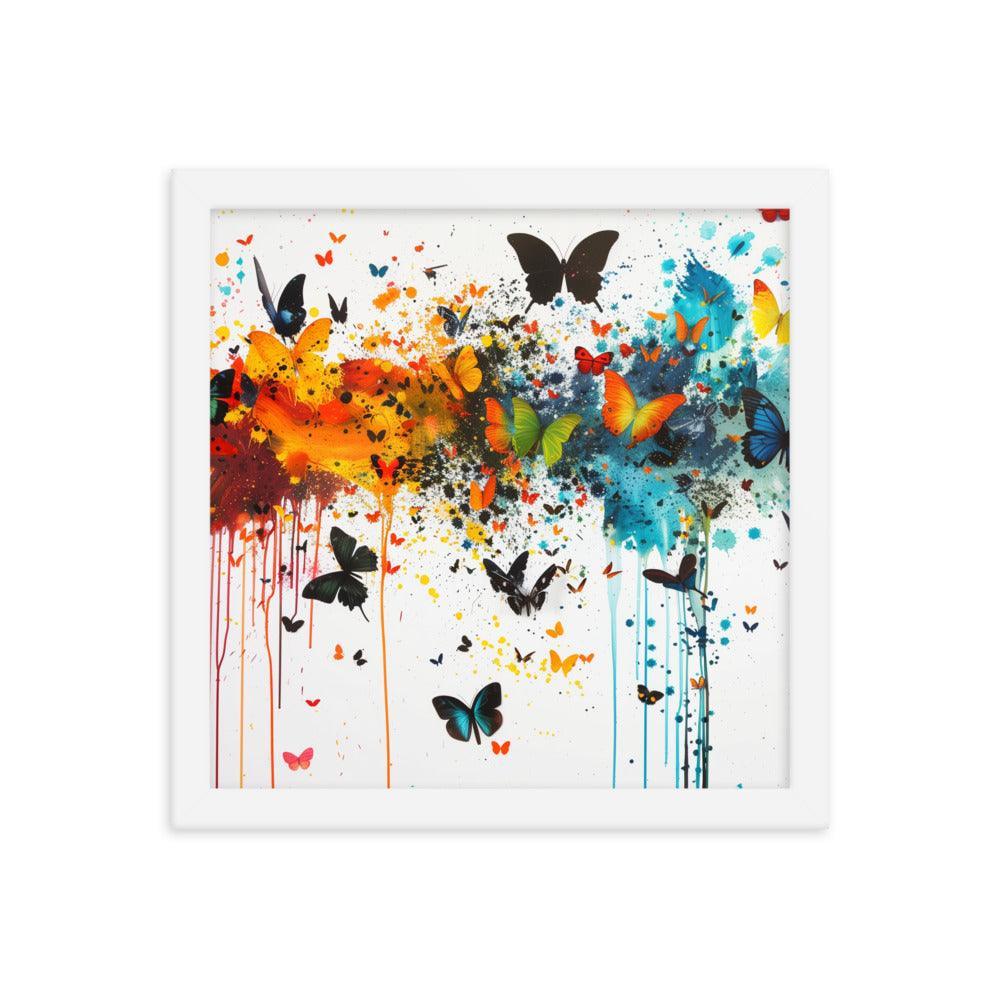 Butterfly Swarm Artistic Paint Splatter Abstract Framed Poster - Oh Posters