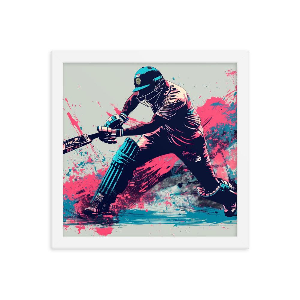 Cricket Player Dynamic Batting Action Abstract Art Framed Poster - Oh Posters