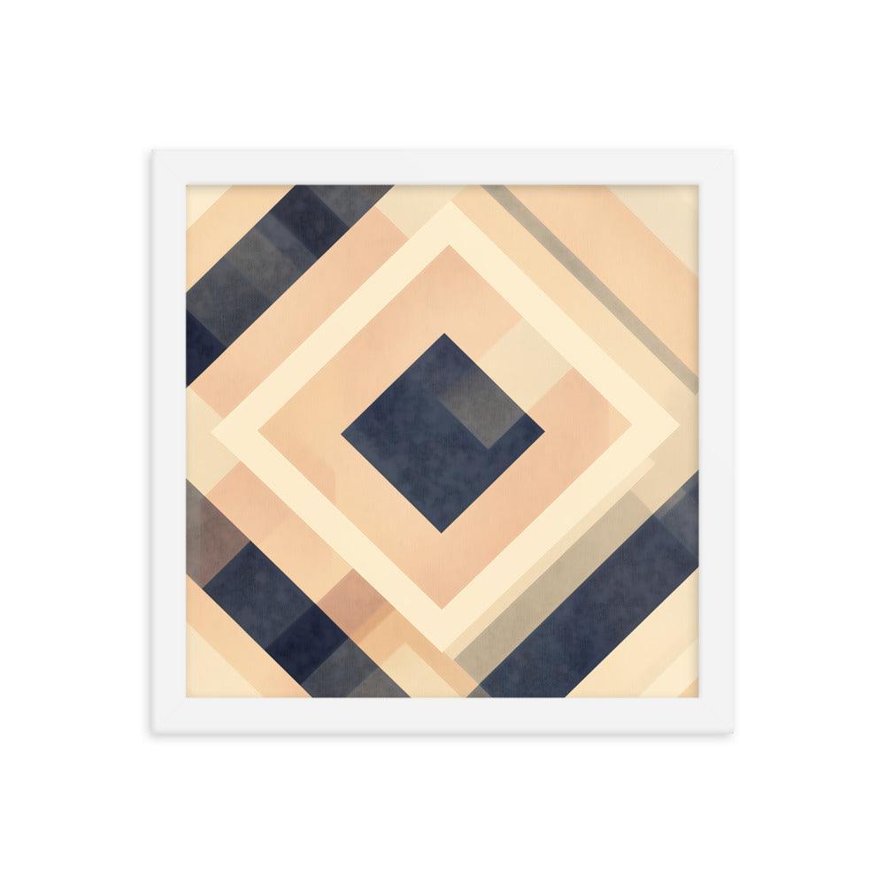 Geometric Art Abstract Patterns in Beige and Blue Tones Framed Poster - Oh Posters