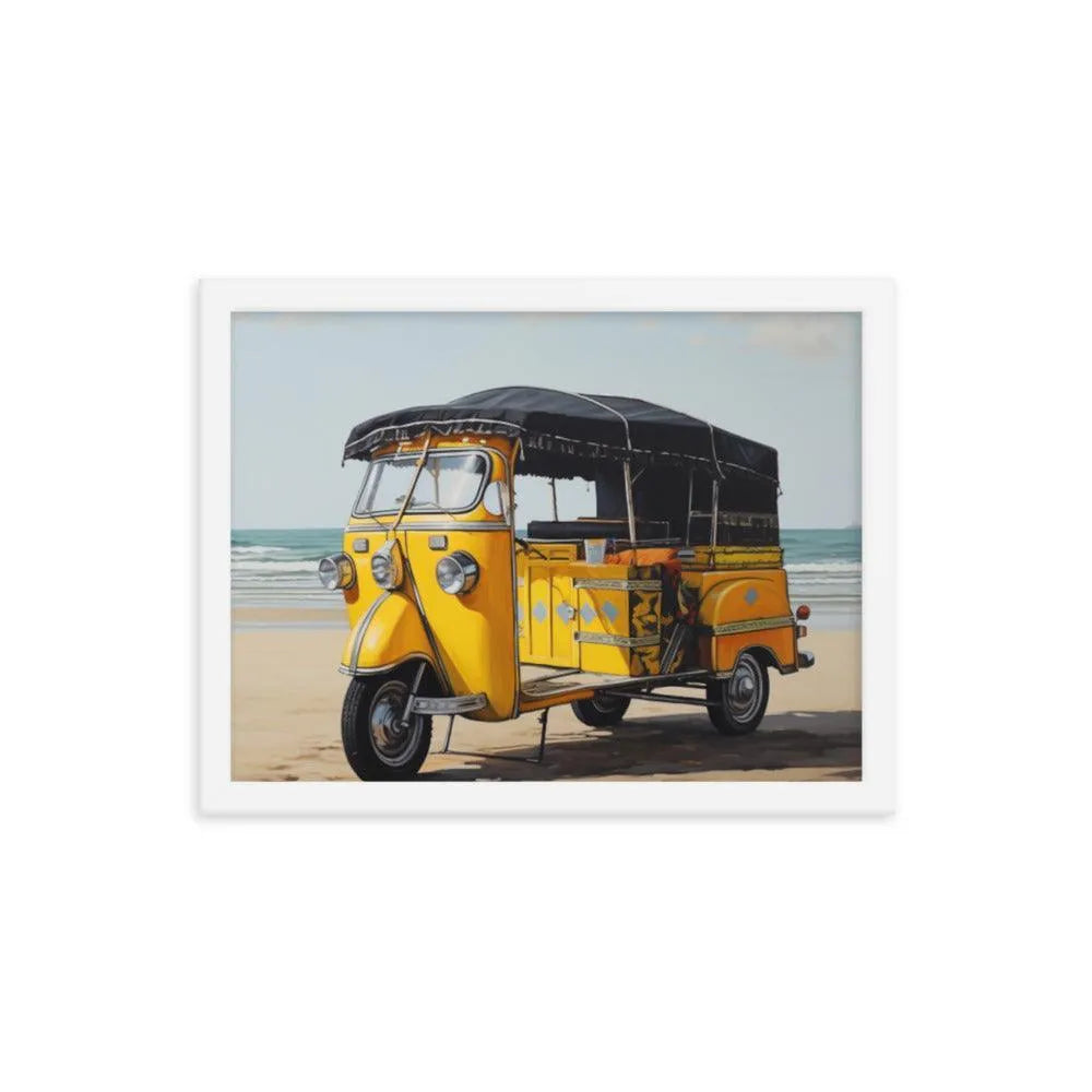 Indian TukTuk Rickshaw Vehicle Beach Painting Framed Poster - Oh Posters