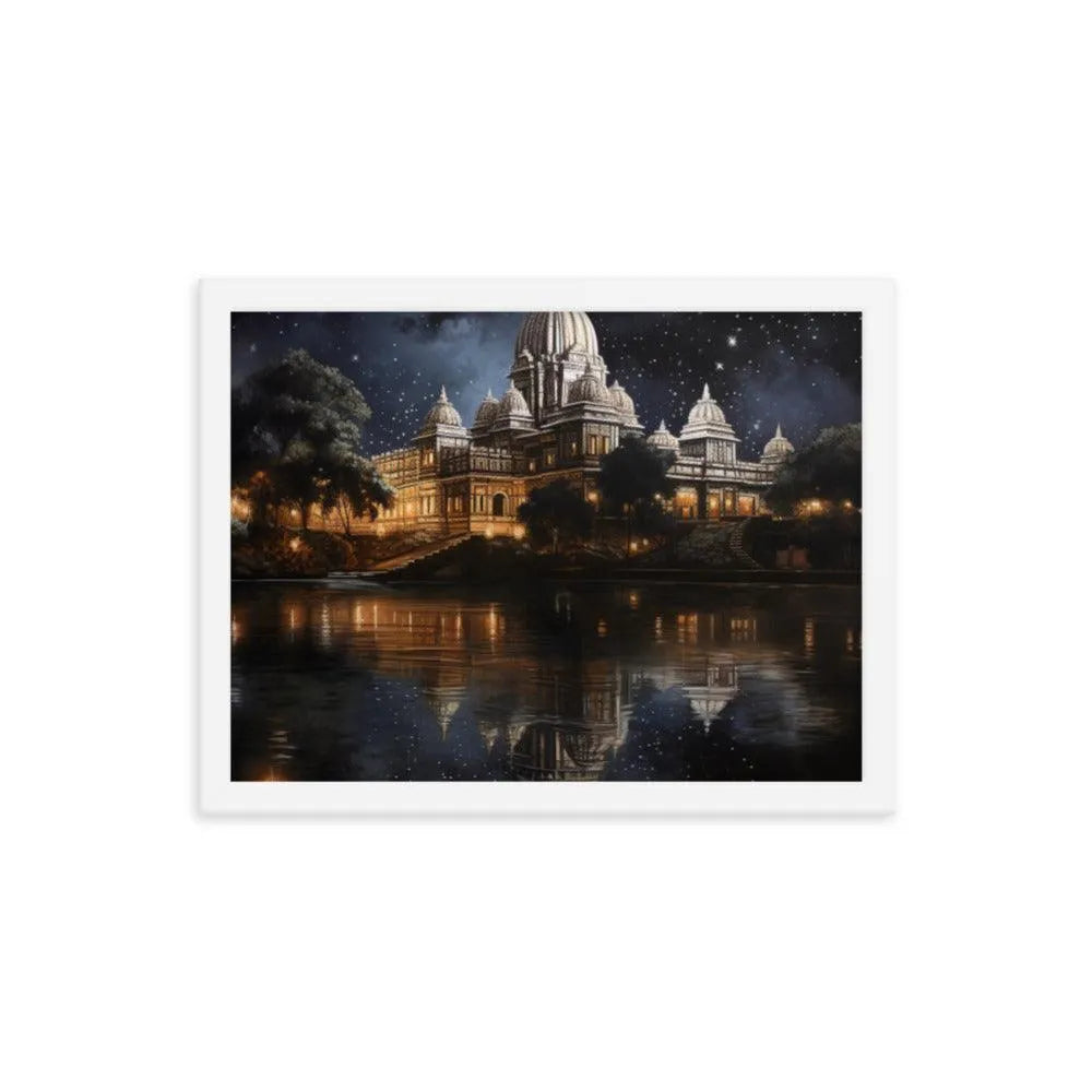 Indian Hindu Mandir at Night Starry Sky Painting Framed Poster - Oh Posters