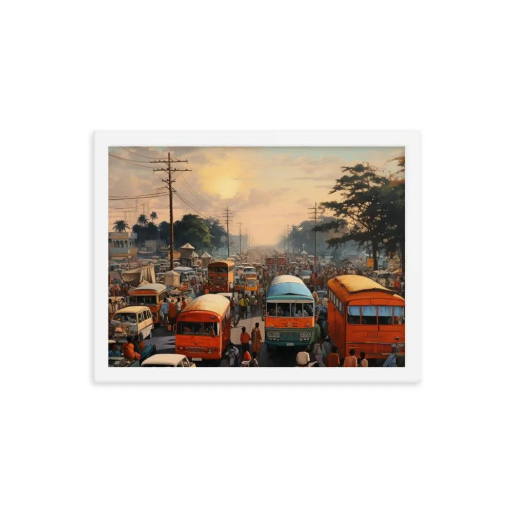 Indian Street Traffic Painting Framed Poster - Oh Posters