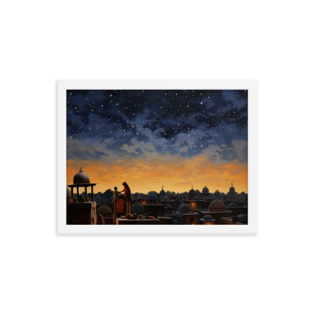 Indian Rooftop House Starry Night Sky Painting Framed Poster - Oh Posters