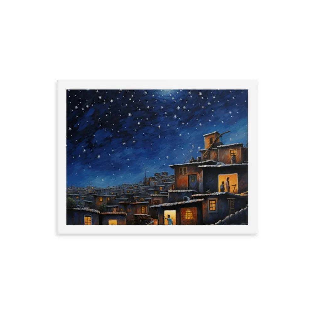 Indian Rooftop House Starry Night Sky Painting Framed Poster - Oh Posters