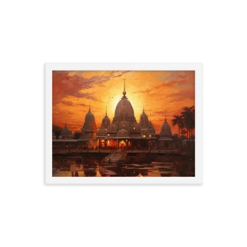 Mandir Sunset Indian Hinduism Painting Framed Poster - Oh Posters