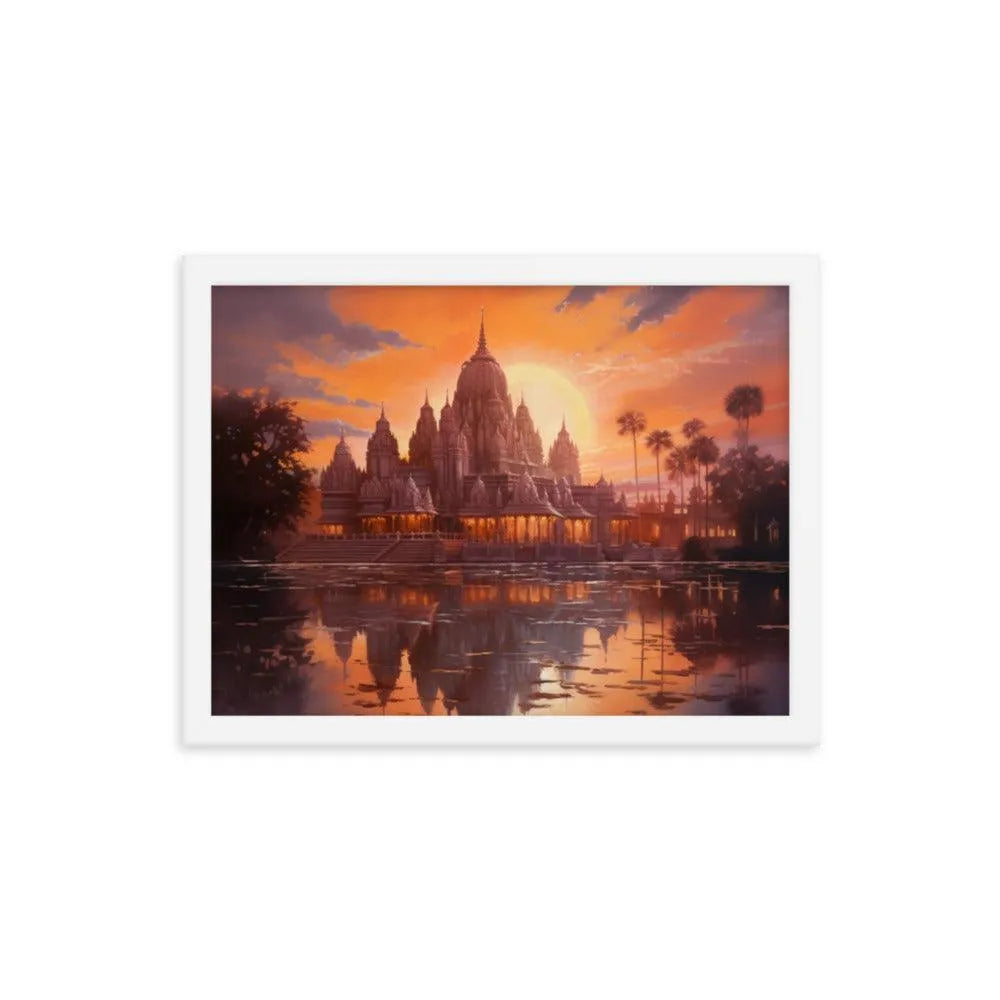 Mandir Sunset Indian Hinduism Painting Framed Poster - Oh Posters