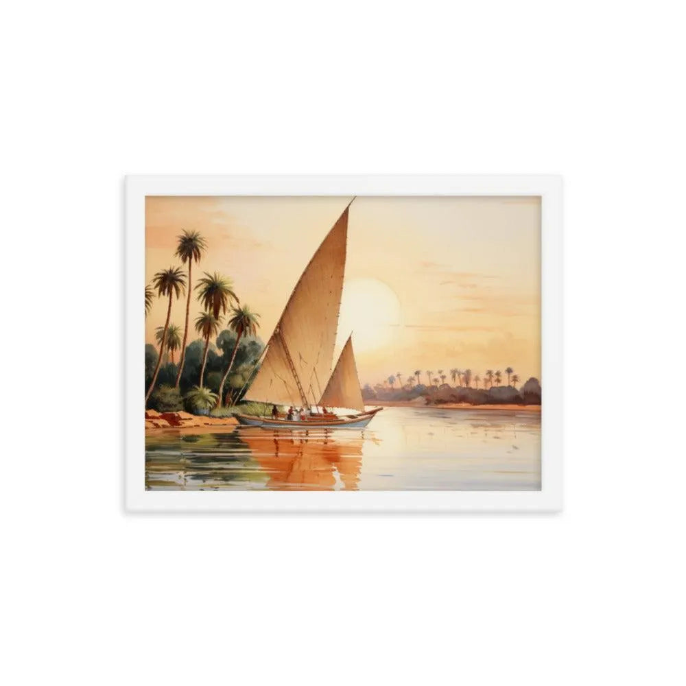 Papyrus Boat Sailing River Nile Ancient Egypt Landmark Painting Framed Poster - Oh Posters