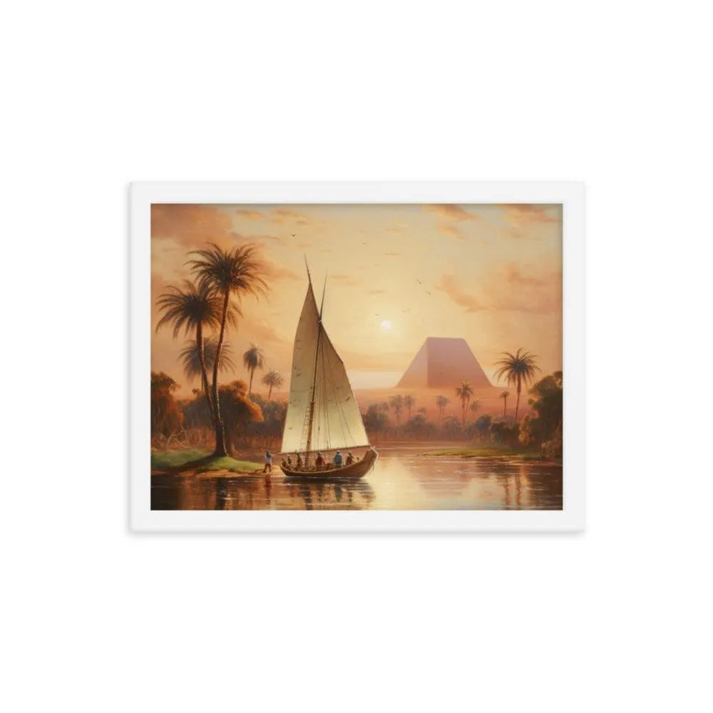 Papyrus Boat Sailing River Nile Ancient Egypt Landmark Painting Framed Poster - Oh Posters