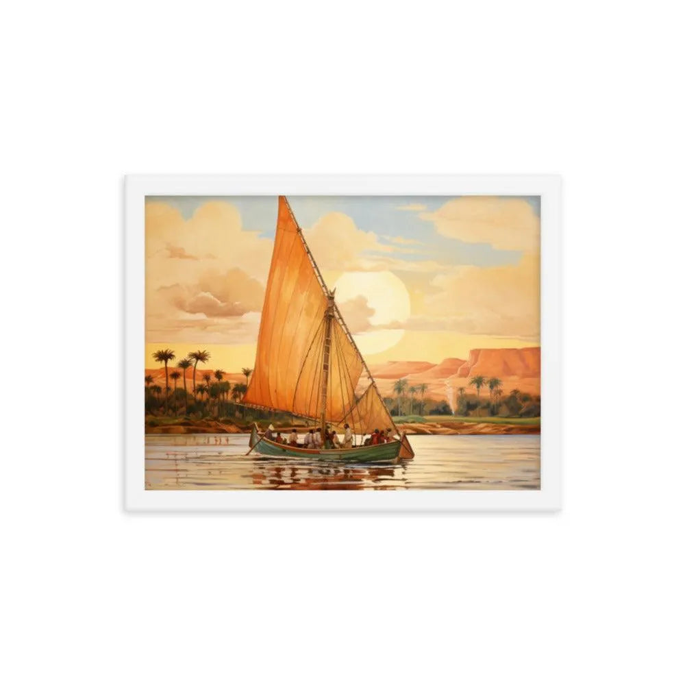 Papyrus Boat Sailing River Nile Ancient Egypt Landmark Painting Framed Poster - Oh Posters