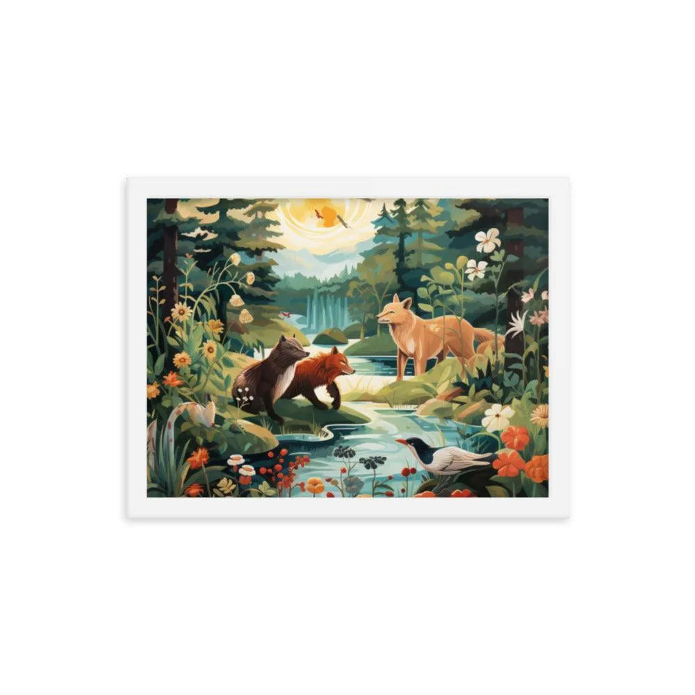 Lakeside Wildlife Harmony Nature Painting Framed Poster - Oh Posters