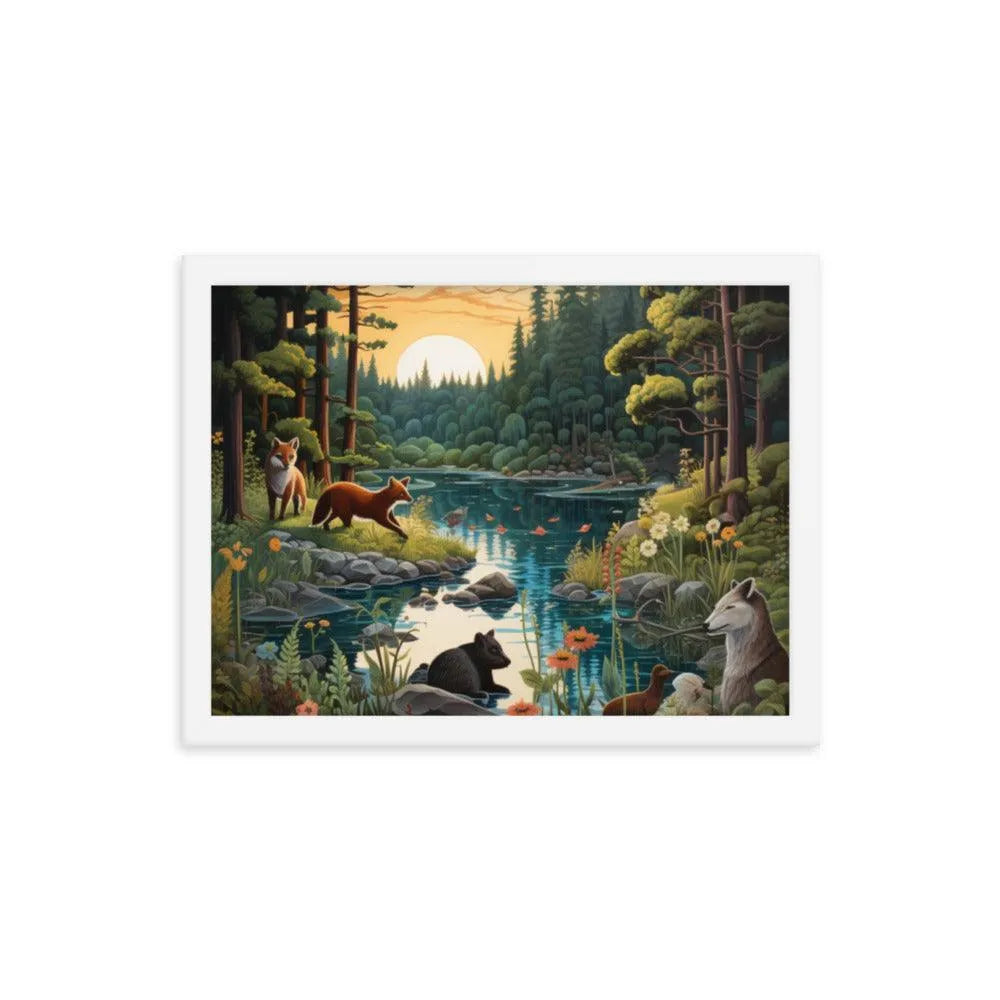 Lakeside Wildlife Harmony Nature Painting Framed Poster - Oh Posters