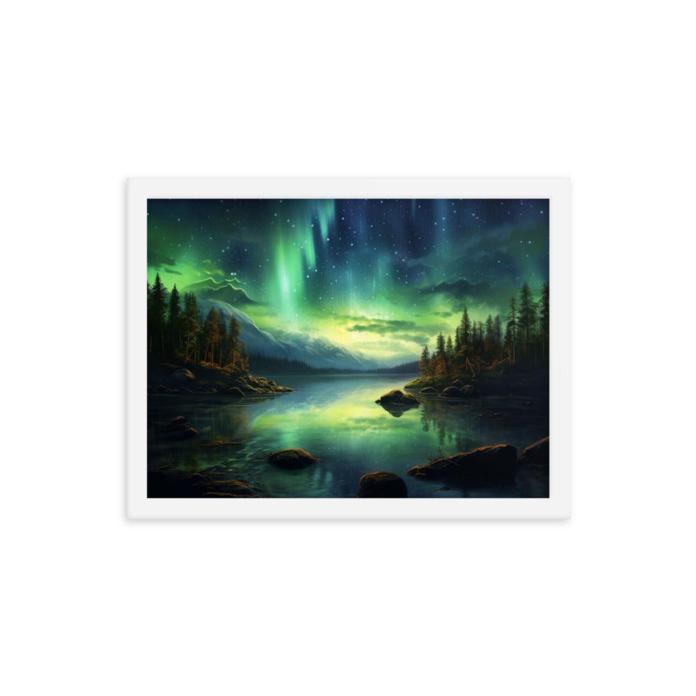 Celestial Night Spectacle Over The Lake Framed Poster - Oh Posters