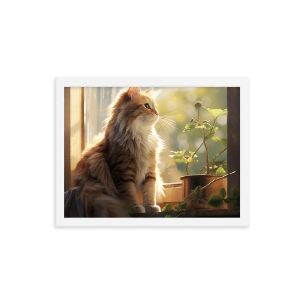 Cat Observing Sunny Countryside Morning Framed Poster - Oh Posters