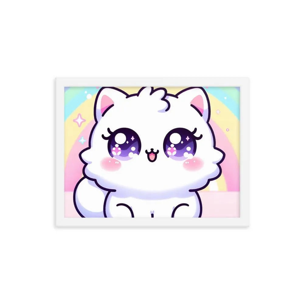 Kawaii Cat Pastel Rainbow Digital Art Framed Poster - Oh Posters