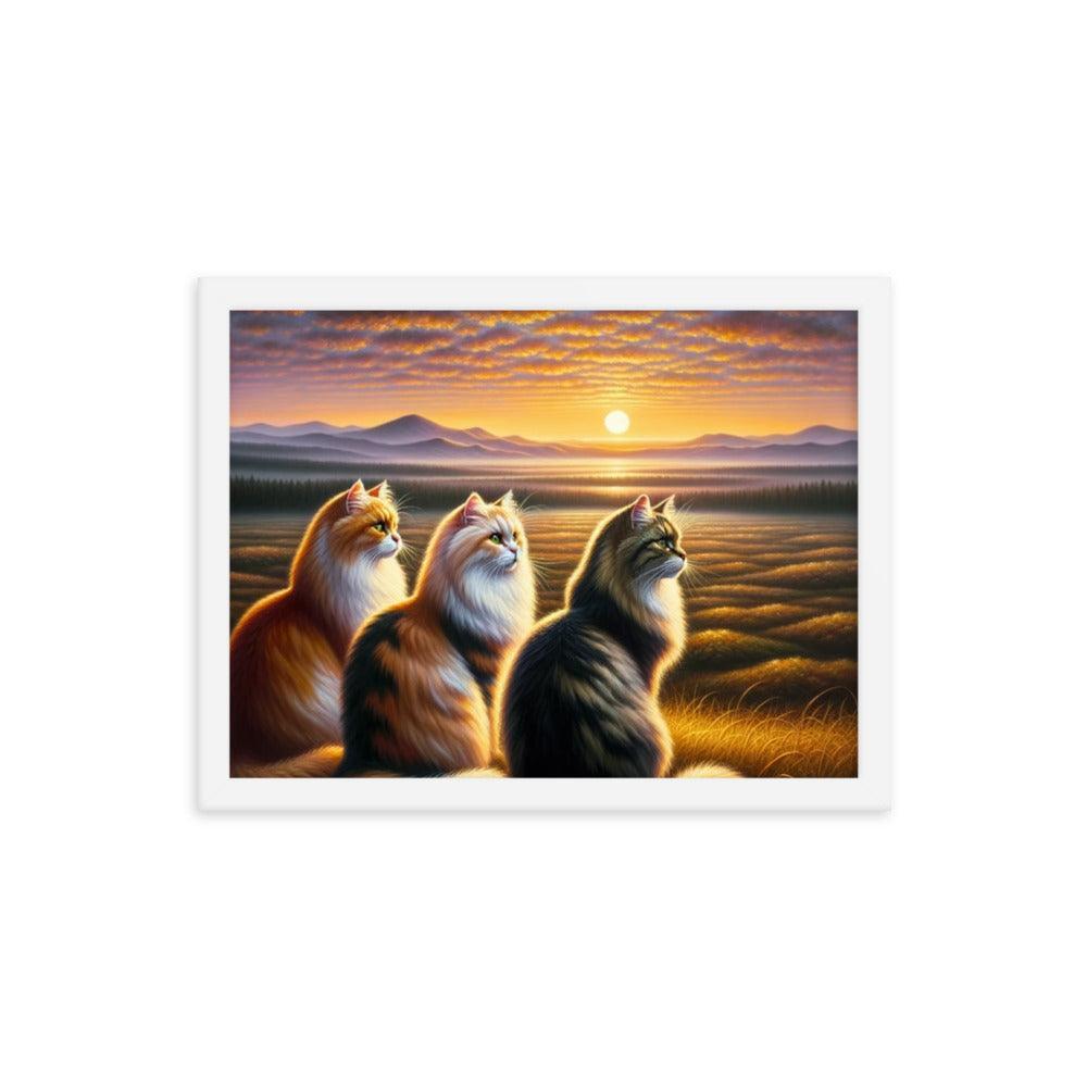 Cats Sunset Serenade Countryside Framed Poster - Oh Posters