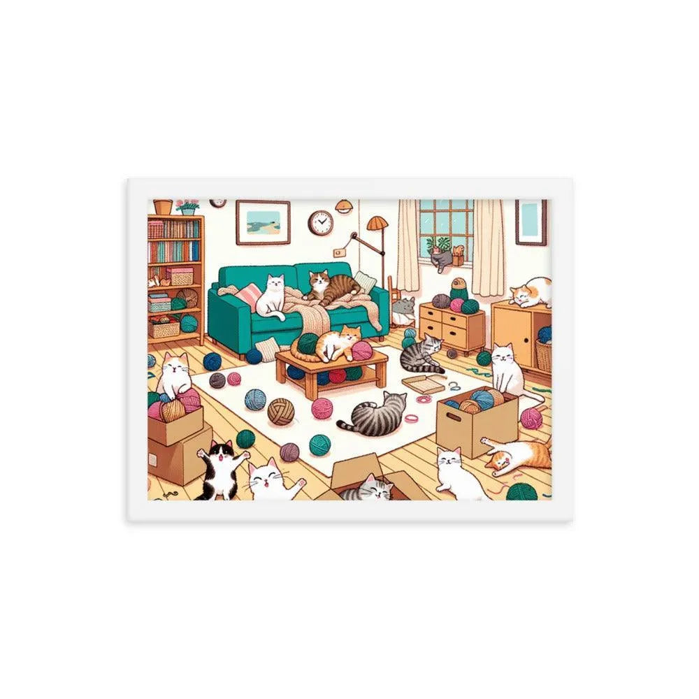 Cozy Cat Paradise Living Room Cartoon Framed Poster - Oh Posters