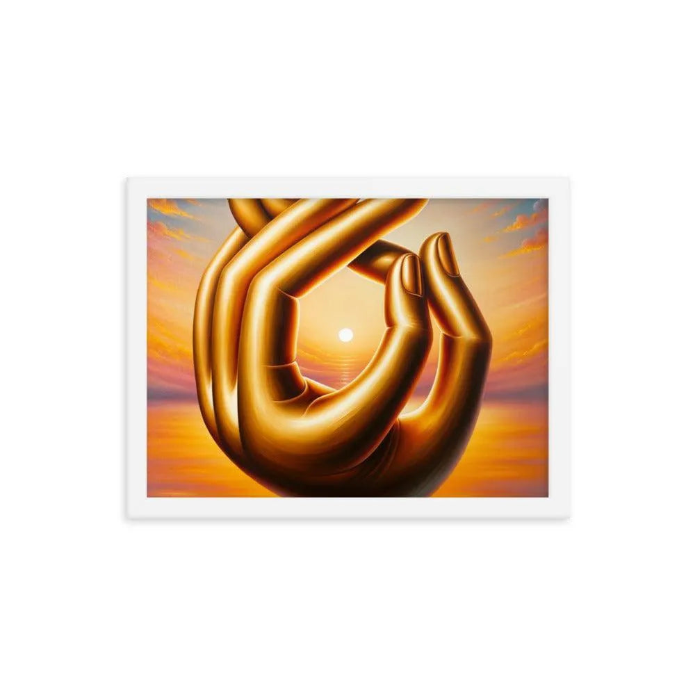 Golden Buddha Hands Meditation Sunset Oil Painting Framed Poster - Oh Posters