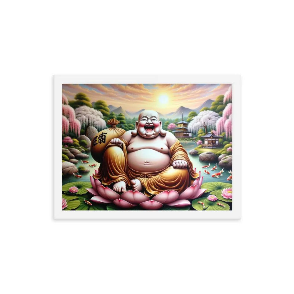 Laughing Buddha Peaceful Garden Sunrise Art Framed Poster - Oh Posters