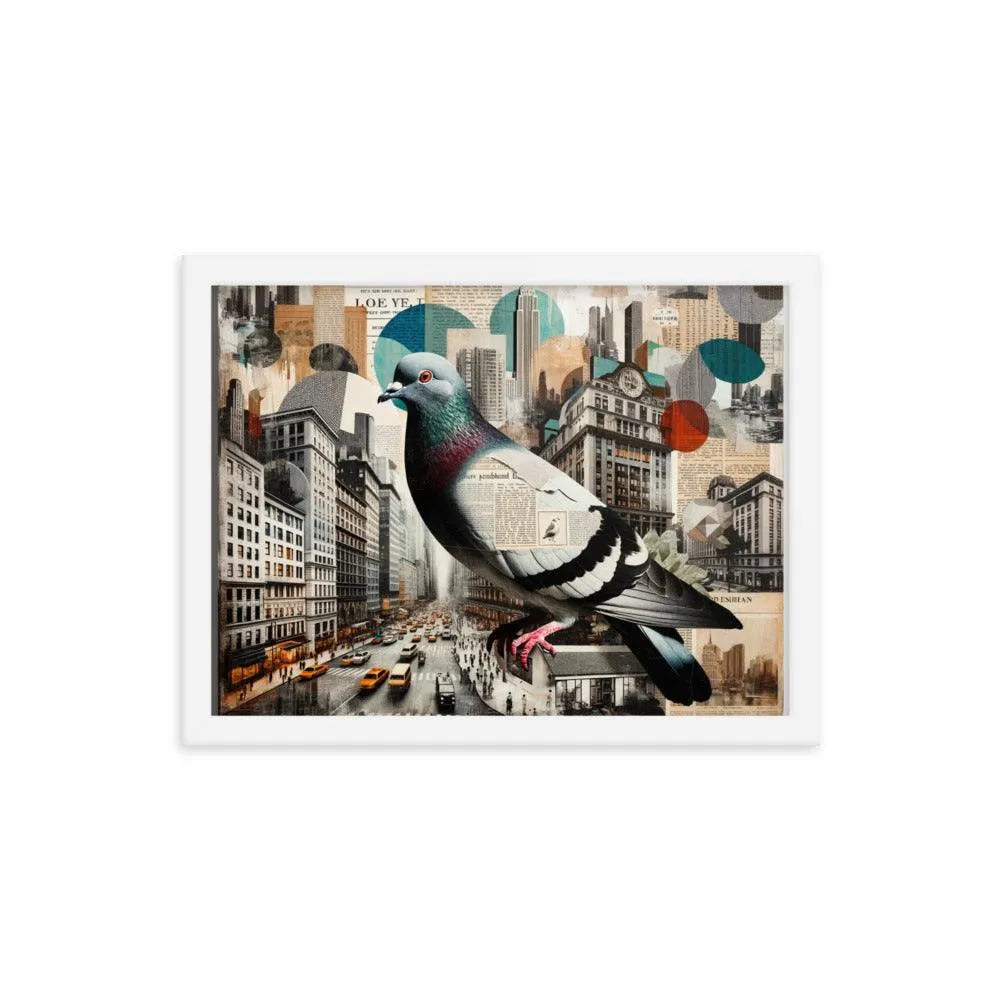 Urban Pigeon Collage Cityscape Art Framed Poster - Oh Posters