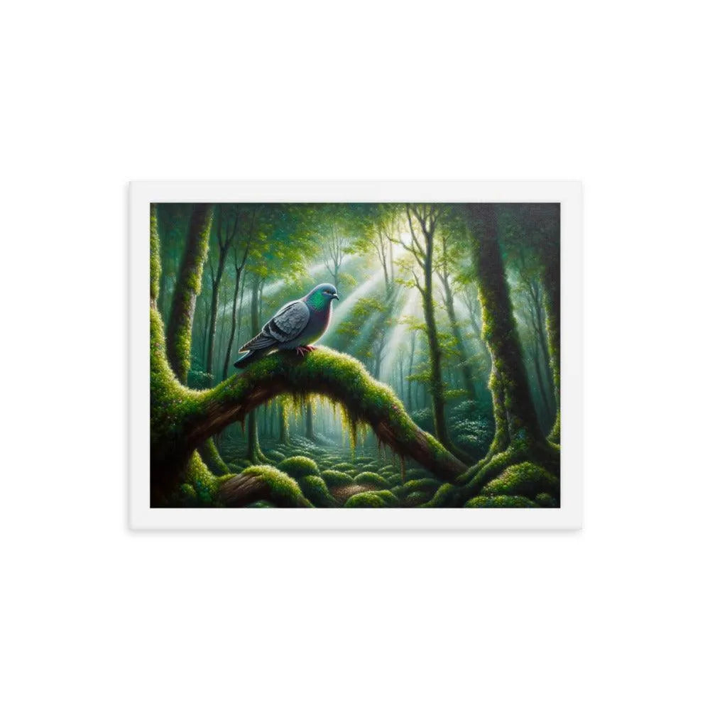 Enchanted Forest Pigeon Mystical Morning Light Framed Poster - Oh Posters