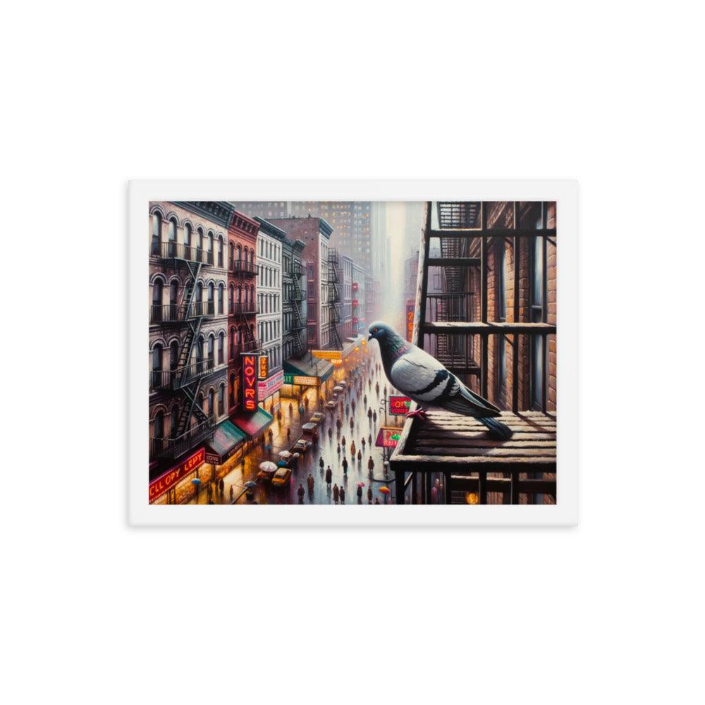 New York Pigeon Overlook Urban Scene Framed Poster - Oh Posters