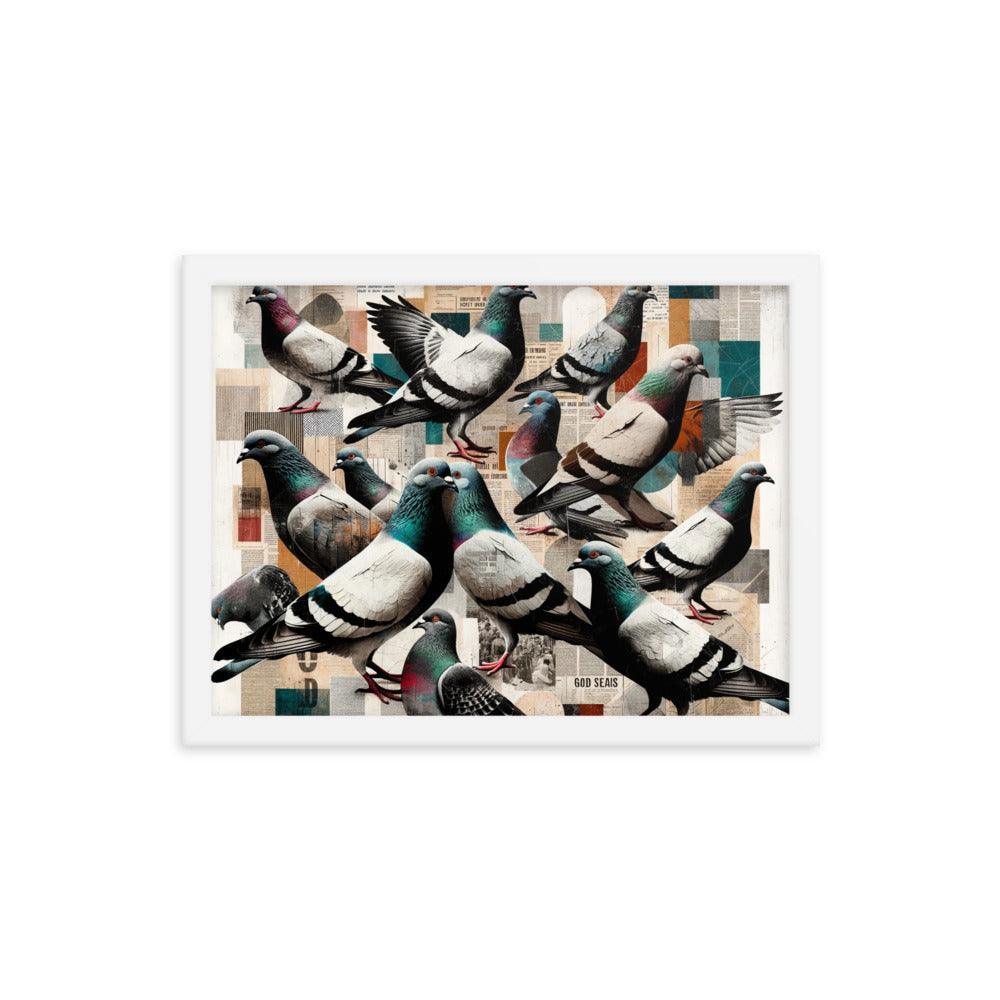 Pigeon Collage in Mixed Media - Contemporary Urban Art Framed Poster - Oh Posters