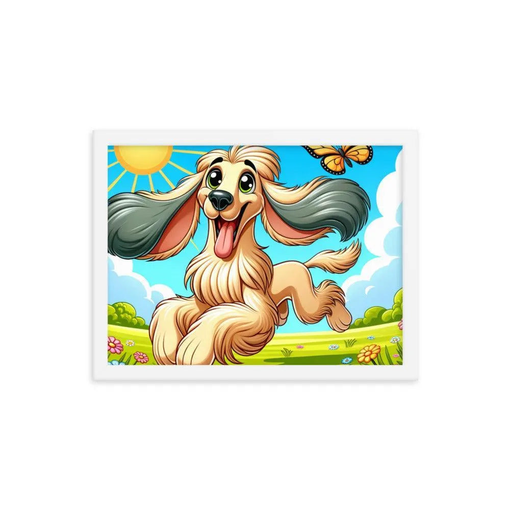 Joyful Afghan Hound Summer Day Cartoon Framed Poster - Oh Posters